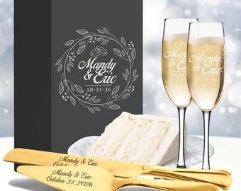 Personalized Engraved Cake Server Set - Wedding Gift - Engraved, Customized, Monogrammed Wedding Cake Serving and Cutting Set
