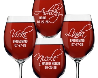 Custom Wine Glasses, Personalized Wine Glasses, Bridesmaid Gift, Bridesmaid Wine Glasses, Etched Wine Glasses, Engraved Wine Glass