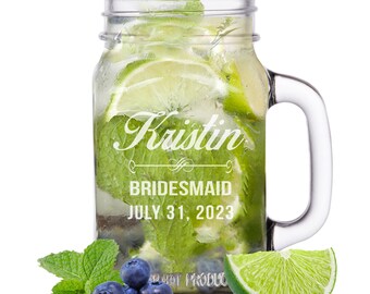 Bridesmaid Mason Jar Tumbler, Mason Jars for Bachelorette Party, Personalized Mason Jar Glasses, Maid of Honor Mason Jar for Bridal Party