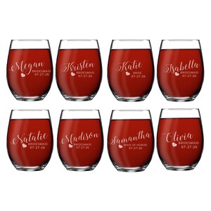 Personalized Stemless Wine Glasses, Etched Wine Glasses, Custom Wine Glasses, Bridesmaid Gift, Bridesmaid Stemless Wine Glasses image 6