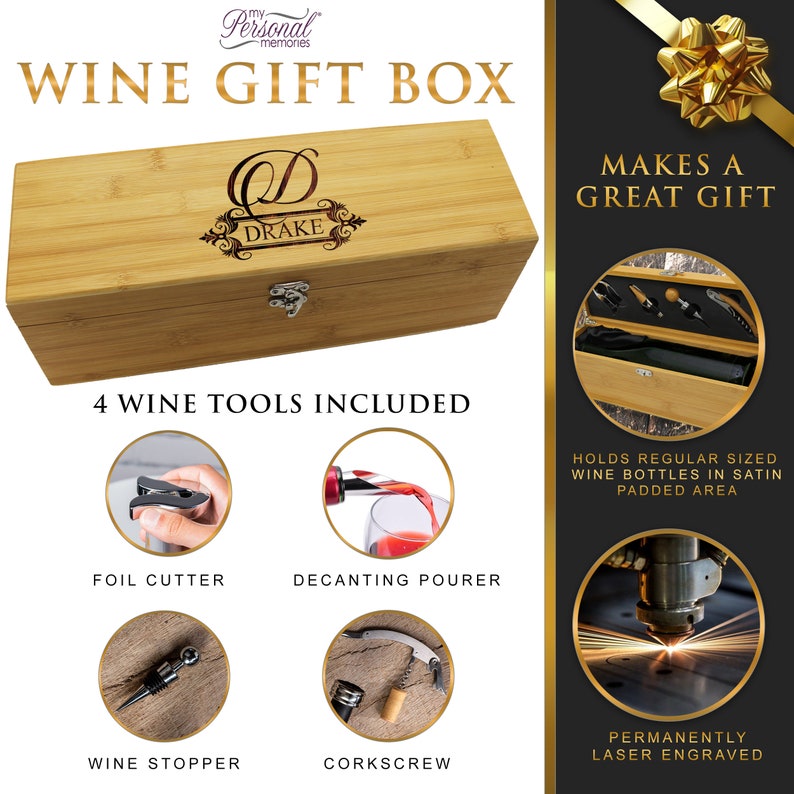 Wine Gift Box, Wedding Wine Box, Wood Wine Holder, Couples Wine Box, Personalized Wood Wine Box, Wine Box for Anniversary, Wine Bottle Box image 3
