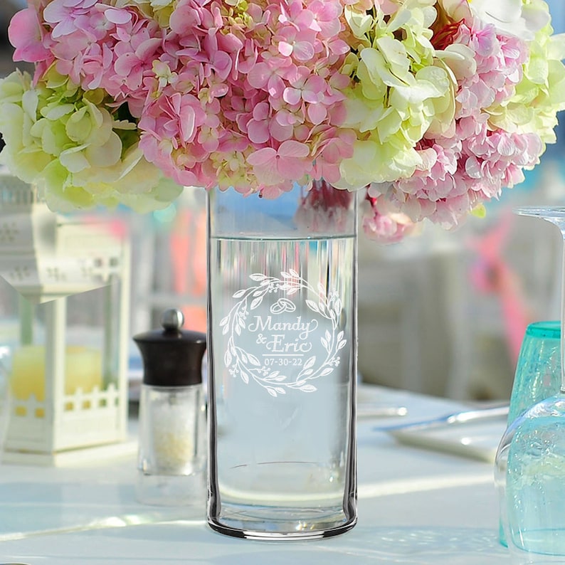 Personalized Flower Vase, Centerpieces for Wedding, Centerpiece Vase, Table Center Pieces, Engraved Flower Vase, Glass Vase Centerpiece image 3