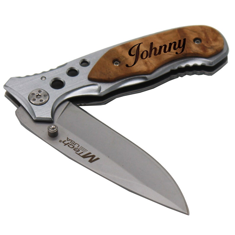 Engraved Pocket Knife With Metal Blade Wood Handle Pocket Etsy