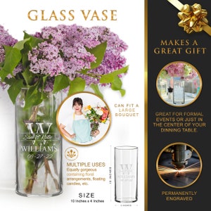 Flower Vase Wedding, Table Centerpiece, Custom Wedding Flower Centerpieces, Monogrammed Flower Vase for Wedding, Engraved Vase Centerpieces image 4