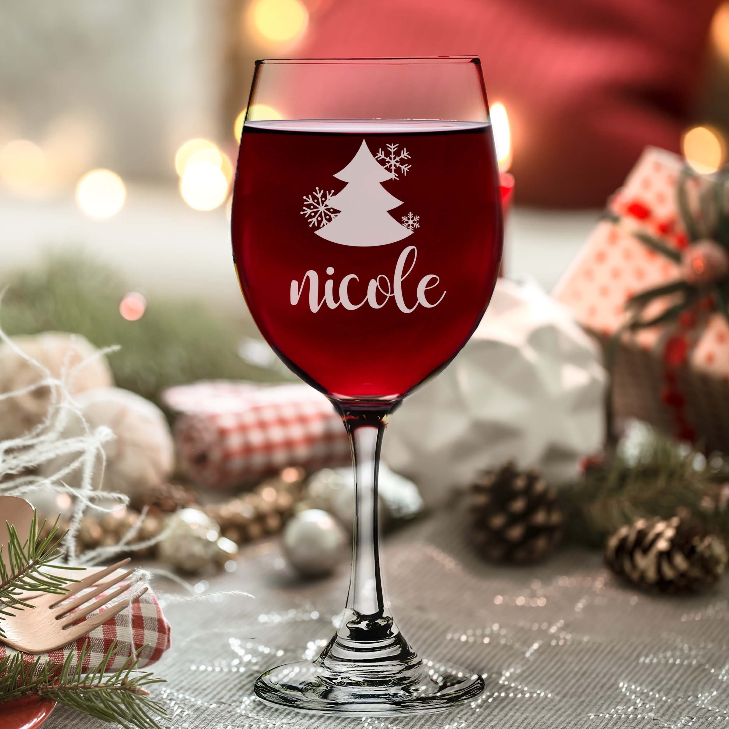 Christmas Plaid Personalized 19 oz Red Wine Glass