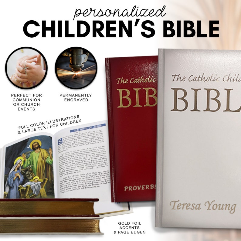 Personalized Bible, Custom Bible, Catholic Gifts, Christening Gift, Childrens Bible, Christian Gifts for Kids, First Communion Gift, Baptism image 2