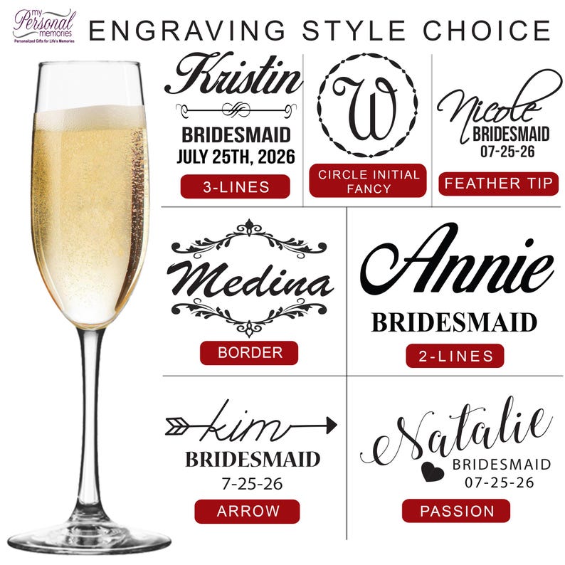 Personalized Champagne Glasses for Bridesmaids, Wedding Champagne Flutes, Bridesmaid Champagne Flute, Bridesmaid Flute Glasses image 9