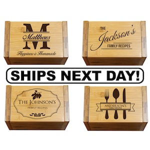Personalized Wood Recipe Box, Engraved Recipe Box, Custom Wood Recipe Box For Wedding, Etched 4x6 Recipe Card Holder, Kitchen Gifts For Mom