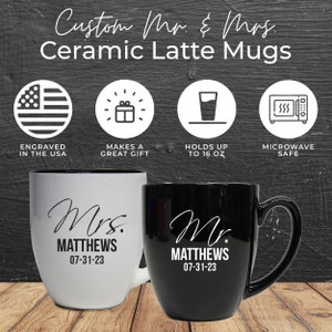 Personalized Mr and Mrs Coffee Mugs Set of 2, Custom Mr Mrs Coffee Set, Customized Mr and Mrs Coffee Mug Set image 2