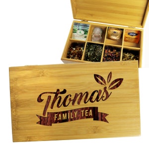 Engraved Tea Chest, Tea Caddy, Personalized Tea Storage Box, Tea Bag Organizer, Wooden Tea Box, Gifts For Her Gifts For Family Gifts For Mom image 6