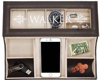 Leather Catchall, Mens Dresser Organizer, Personalized Valet Tray, Custom Valet Box, Mens Dresser Tray, Monogrammed Valet Box, Catch All