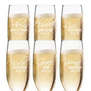 Personalized Champagne Glasses for Bridesmaids, Wedding Champagne Flutes, Bridesmaid Champagne Flute, Bridesmaid Flute Glasses image 2