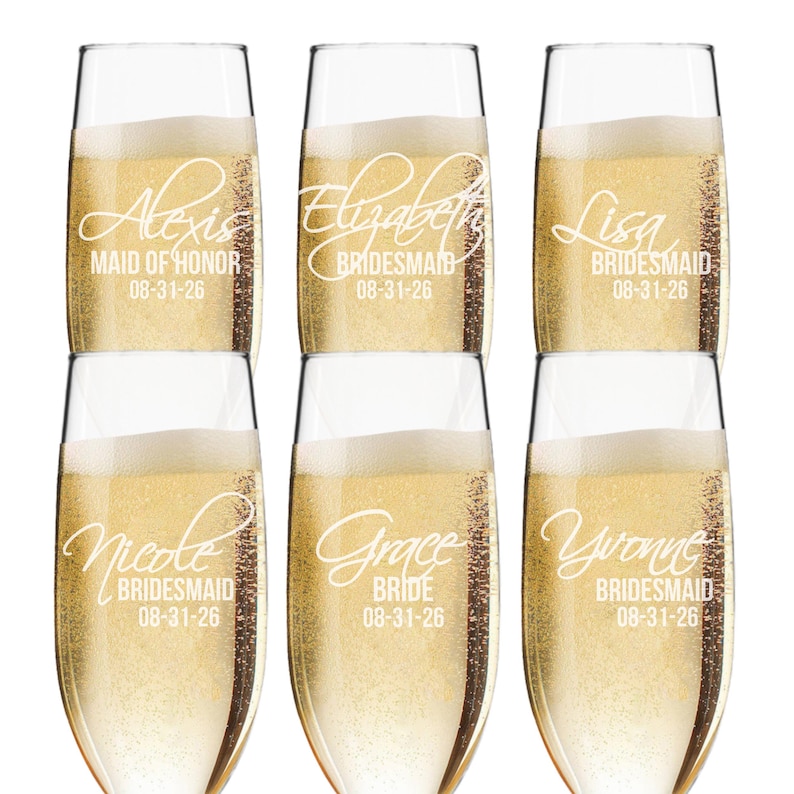 Personalized Champagne Glasses for Bridesmaids, Wedding Champagne Flutes, Bridesmaid Champagne Flute, Bridesmaid Flute Glasses image 2