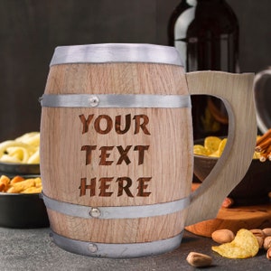 Wooden Beer Mug with Name, Engraved Wood Beer Mug with Any Text