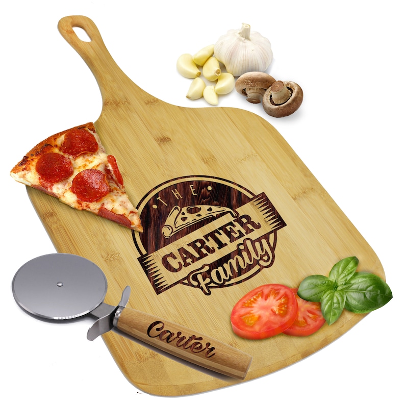 Pizza Peel, Personalized Pizza Board, Wood Pizza Paddle, Custom Pizza Peel, Pizza Lovers, Personalized Pizza Gifts, Pizza Cutter and Paddle image 4