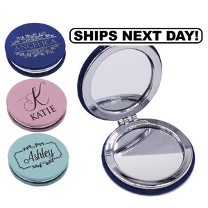 Personalized Compact Mirror, Custom Travel Compact Mirror, Engraved Pocket Mirror with Double Sided Magnification Hand Mirror image 1
