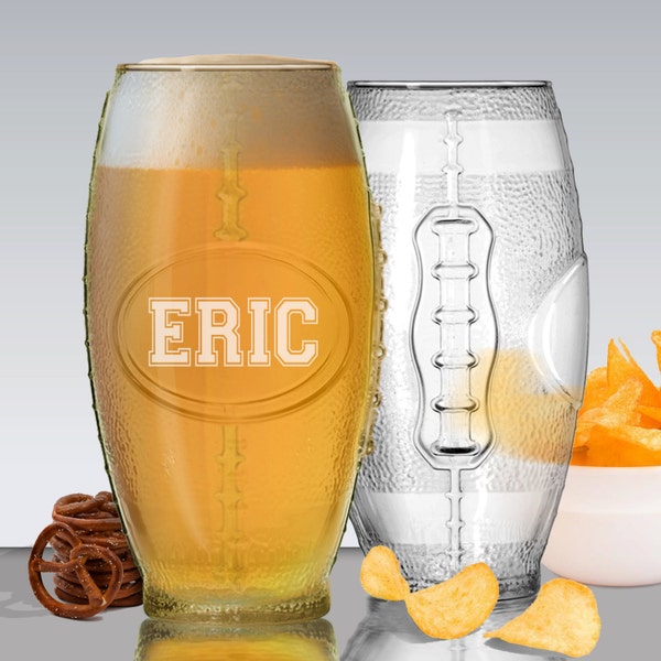 Personalized Football Gifts, Personalized Football Beer Glasses, Football Glass, Football Party Décor, Football Party Favors, Football Dad