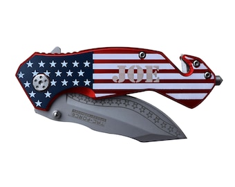 Personalized Pocket Knife, Engraved Pocket Knife with USA Colors,  Groomsmen Gift Knife, Folding Knife, Monogrammed Knife