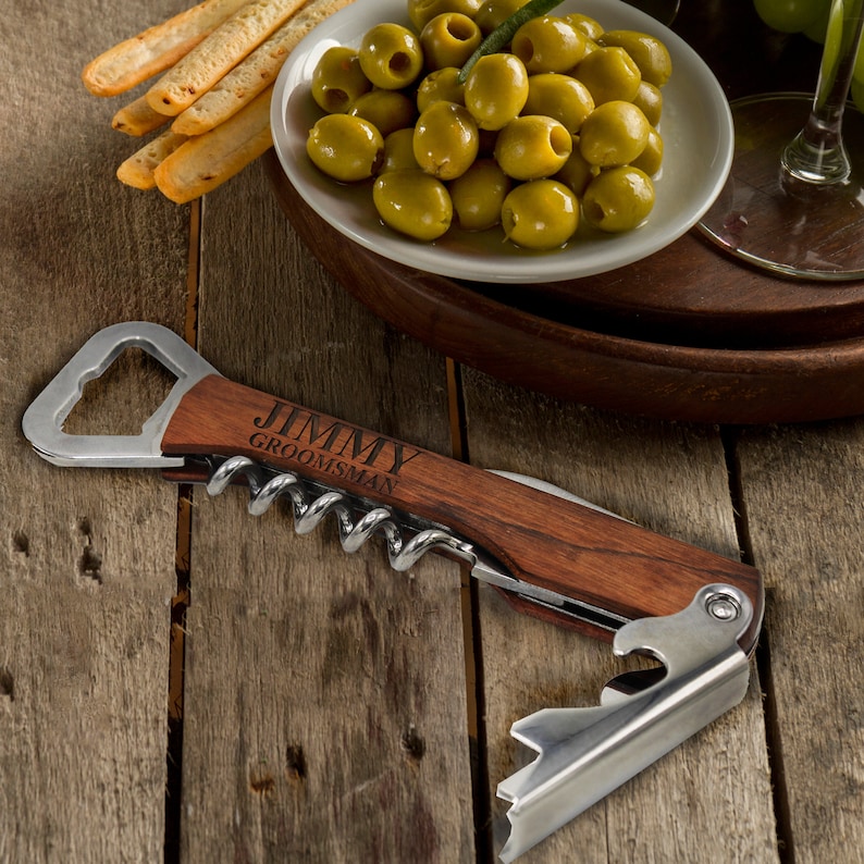 Groomsmen Bottle Opener Custom Corkscrew Engraved Wine Etsy