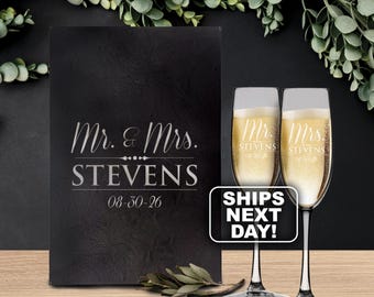 Personalized Champagne Flutes, Mr and Mrs Toasting Glasses, Couples Gift