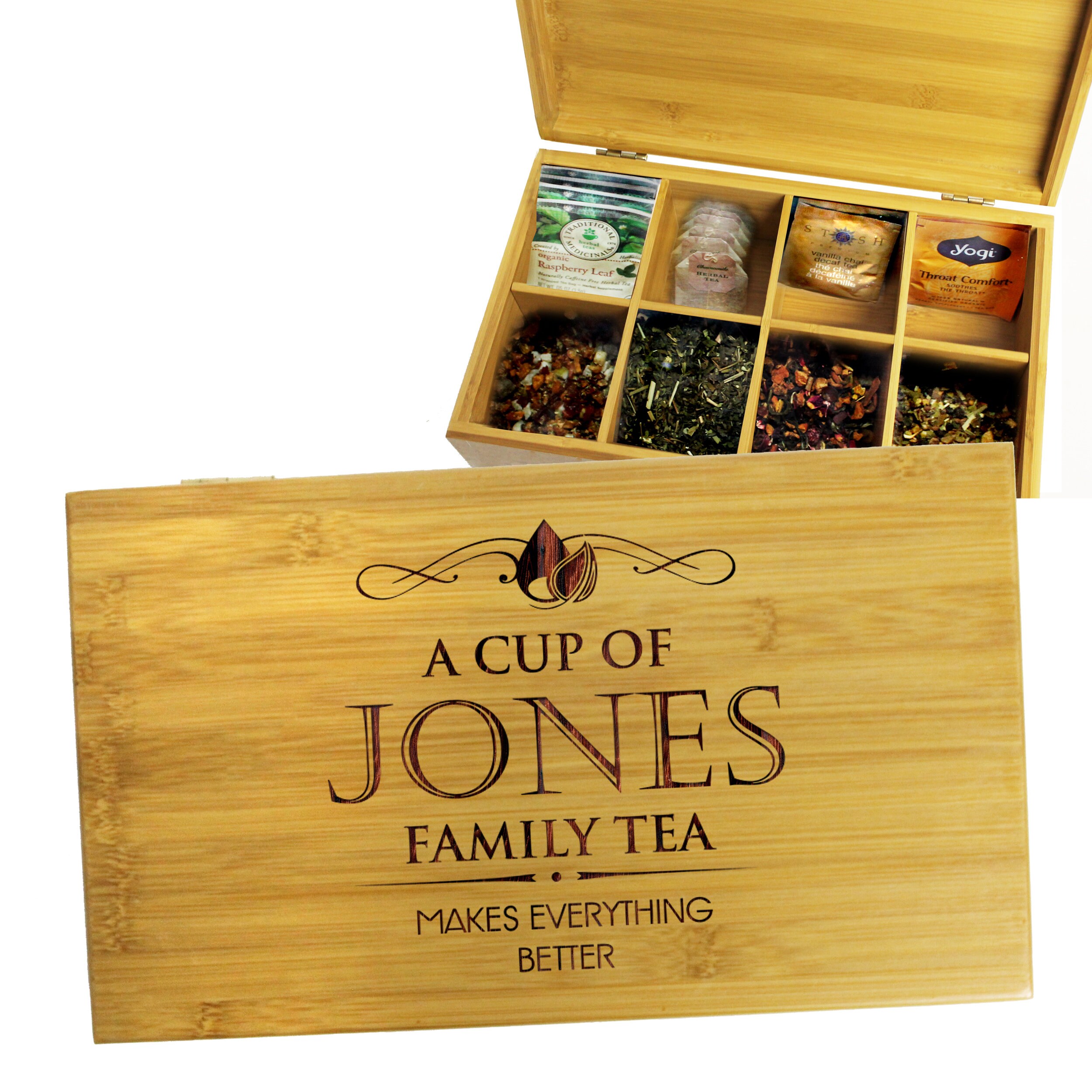 Engraved Tea Chest Tea Caddy Personalized Tea Storage Box Etsy