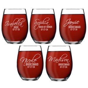 Custom Stemless Wine Glasses, Personalized Wine Glasses, Bridesmaid Gift, Bridesmaid Wine Glasses, Etched Wine Glasses, Engraved Wine Glass image 7