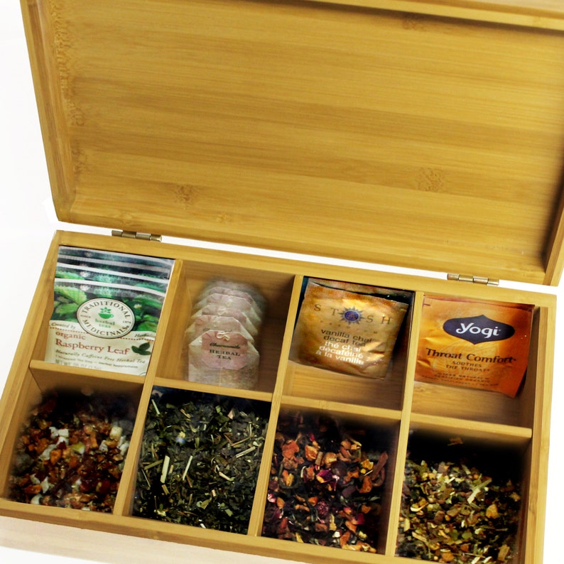 Engraved Tea Chest, Tea Caddy, Personalized Tea Storage Box, Tea Bag Organizer, Wooden Tea Box, Gifts For Her Gifts For Family Gifts For Mom image 2