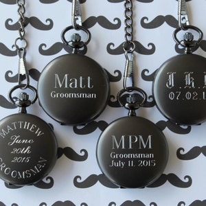 Personalized Gunmetal Pocket Watch Groomsmen Gift Fathers Day Gift Wedding Party Gift Engraved, Customized, Monogrammed for Free image 2