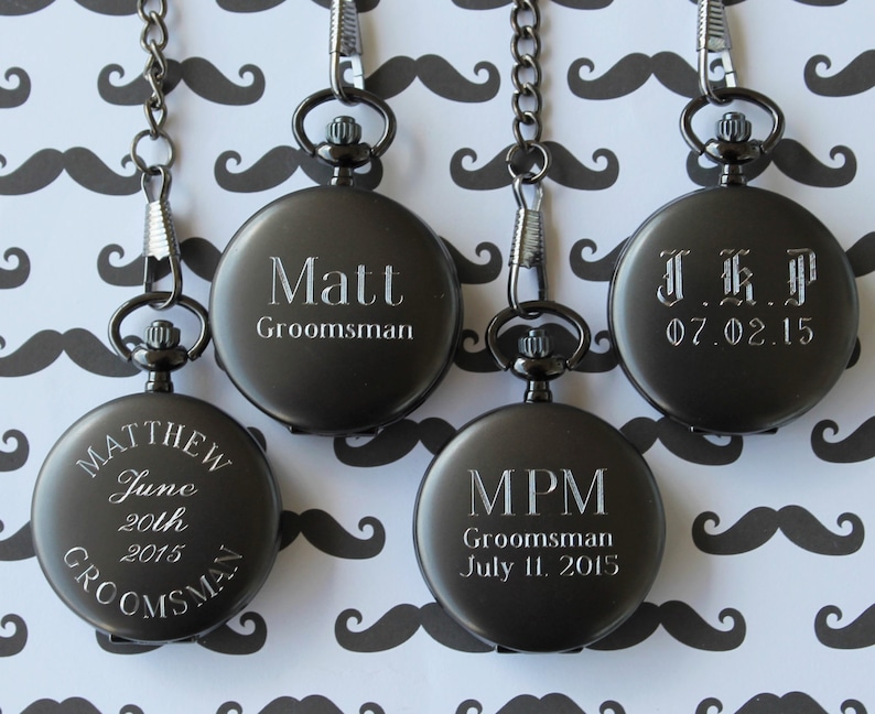 Custom Pocket Watch Groomsmen Gift Personalized Pocket Watch Engraved Pocket Watch Best Man Gift Mens Pocket Watch Gunmetal image 3