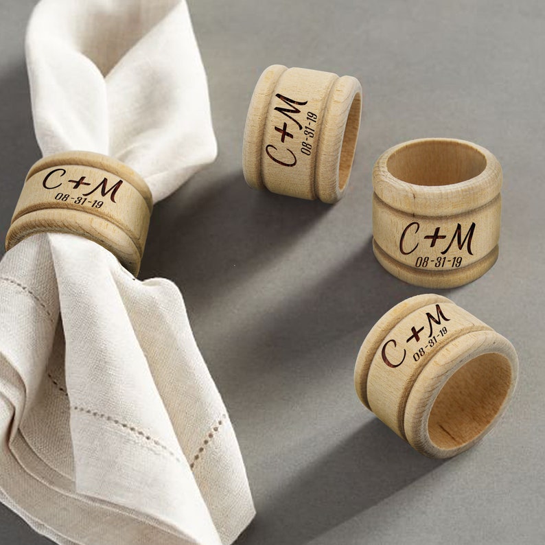 Monogrammed Wooden Napkin Ring Holder Personalized Wood Etsy