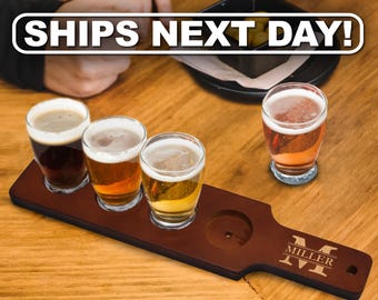 Personalized Beer Flight Set, Beer Paddle and 4 Beer Tasting Glasses, Wedding Gifts for Couple, Groomsmen Gift, Beer Flight Paddle