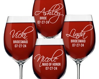 Custom Wine Glasses, Personalized Wine Glasses, Bridesmaid Gift, Bridesmaid Wine Glasses, Etched Wine Glasses, Engraved Wine Glass