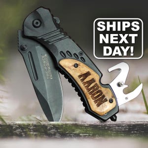 Personalized Pocket Knife, Engraved Folding Knife, Wood Handle Pocket Knife, Groomsmen Gift, Groomsmen Gift Ideas, Groomsmen Knife All Black