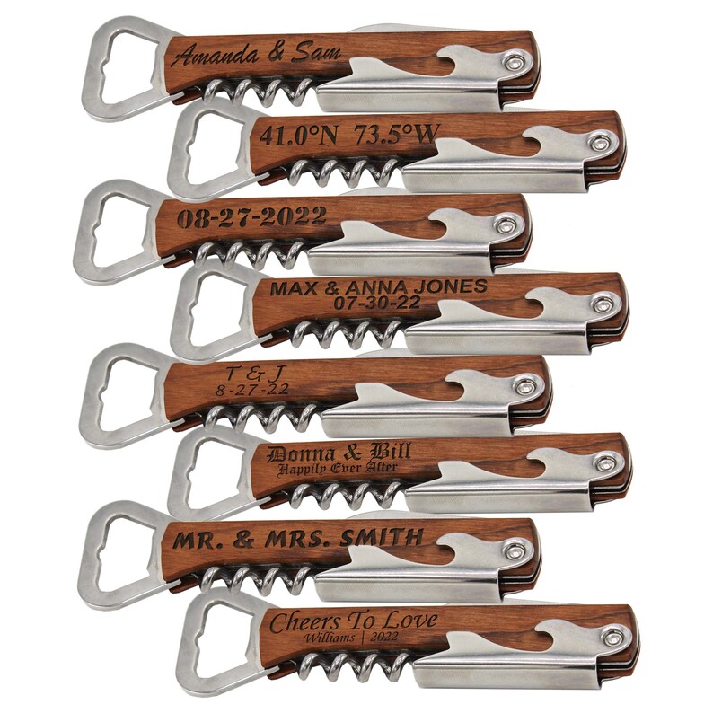Personalized Wedding Party Favors, Bottle Opener Favors Bulk, Custom Corkscrew Favors, Wine Favors, Wedding Party Favor, Personalized Favors bild 6