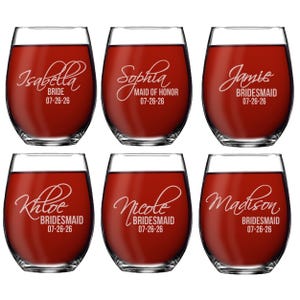 Personalized Stemless Wine Glasses, Bridesmaid Wine Glasses, Bridesmaid Gift, Custom Wine Glasses, Etched Wine Glasses, Engraved Wine Glass image 2
