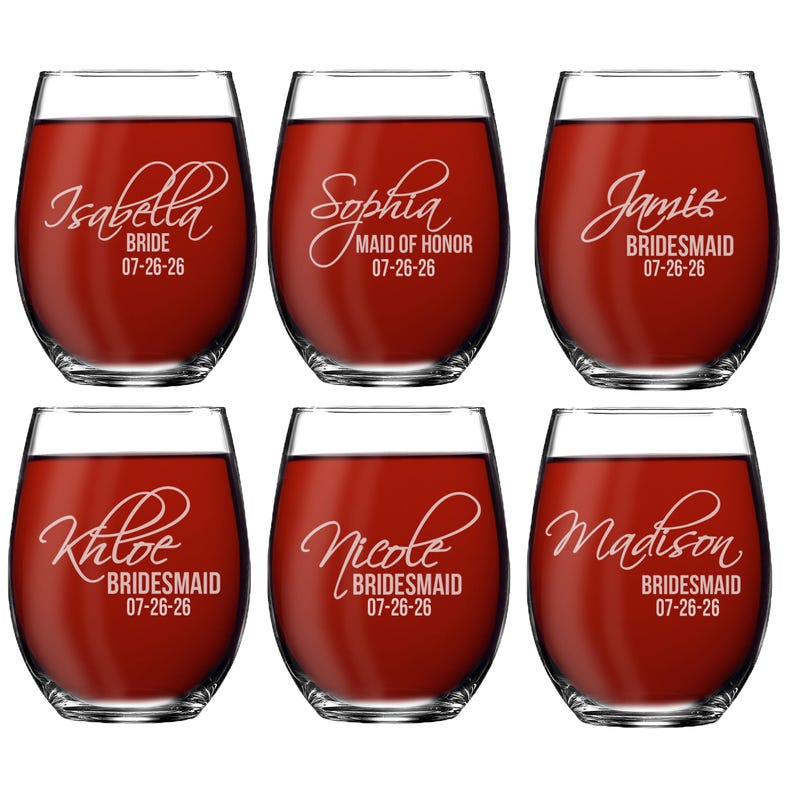 Personalized Stemless Wine Glasses, Bridesmaid Wine Glasses, Bridesmaid Gift, Custom Wine Glasses, Etched Wine Glasses, Engraved Wine Glass image 2