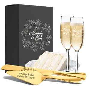 Personalized Wedding Cake Cutting Set: Wedding Cake Cutter Champagne Set with Custom Engraved Gift Box image 4
