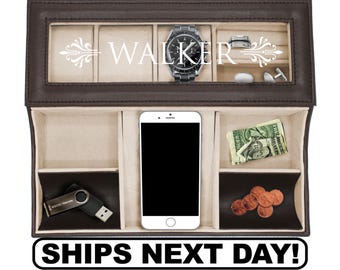Custom Valet Tray, Dresser Top Tray, Mens Dresser Caddy Engraved Valet Box Valet Box for Men Monogrammed Leather Catchall, Orgnaizer for Men