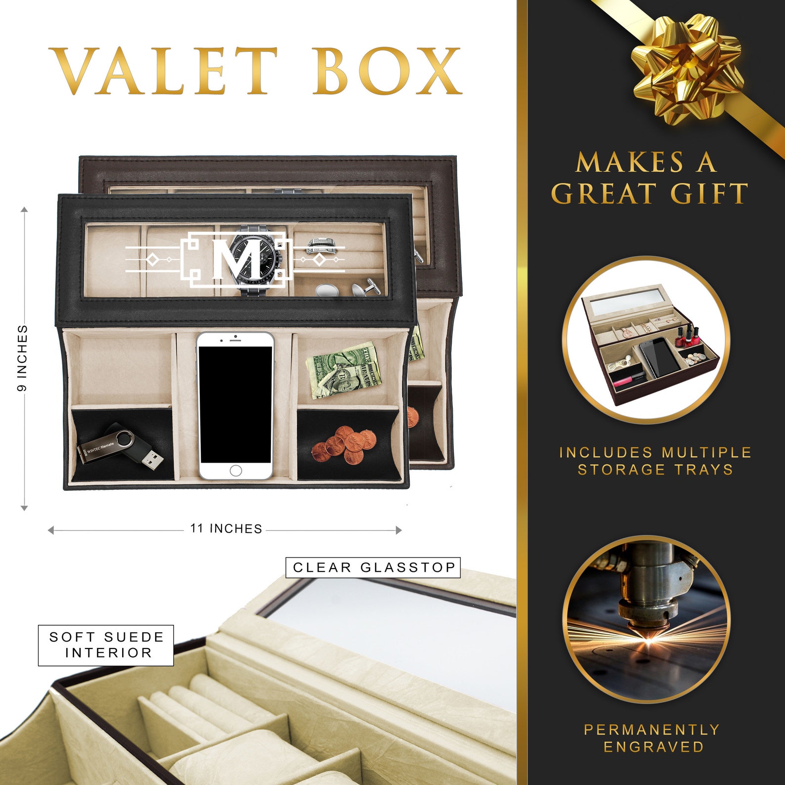 Leather Catchall, Mens Dresser Organizer, Personalized Valet Tray ...