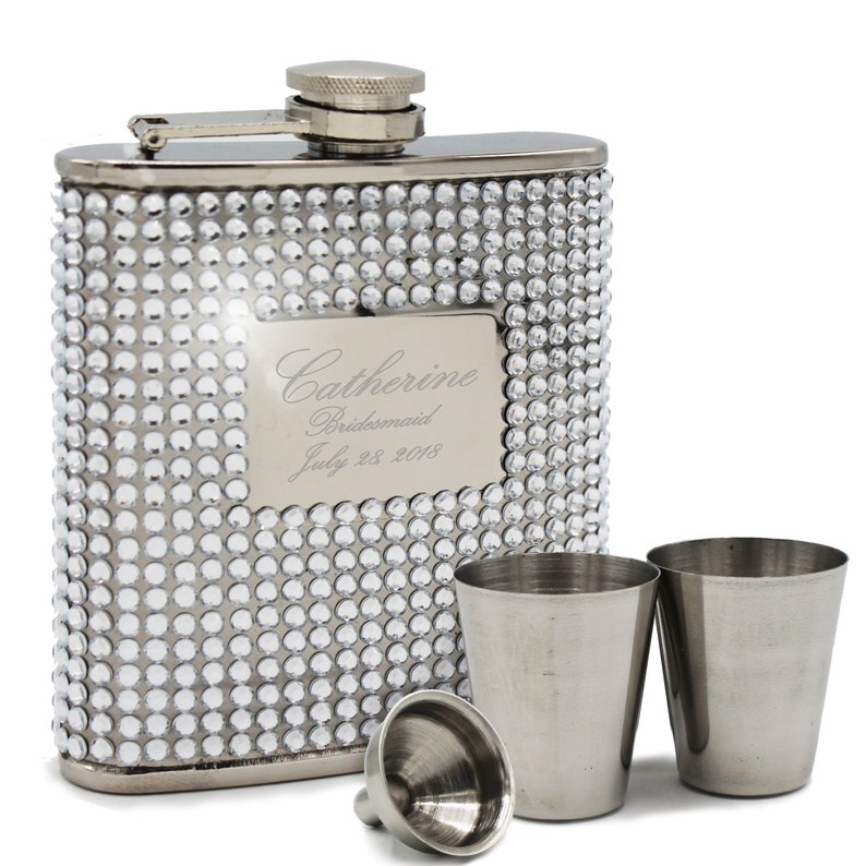 Personalized Pink or Silver Bling Flask Bridesmaid Gift Etsy