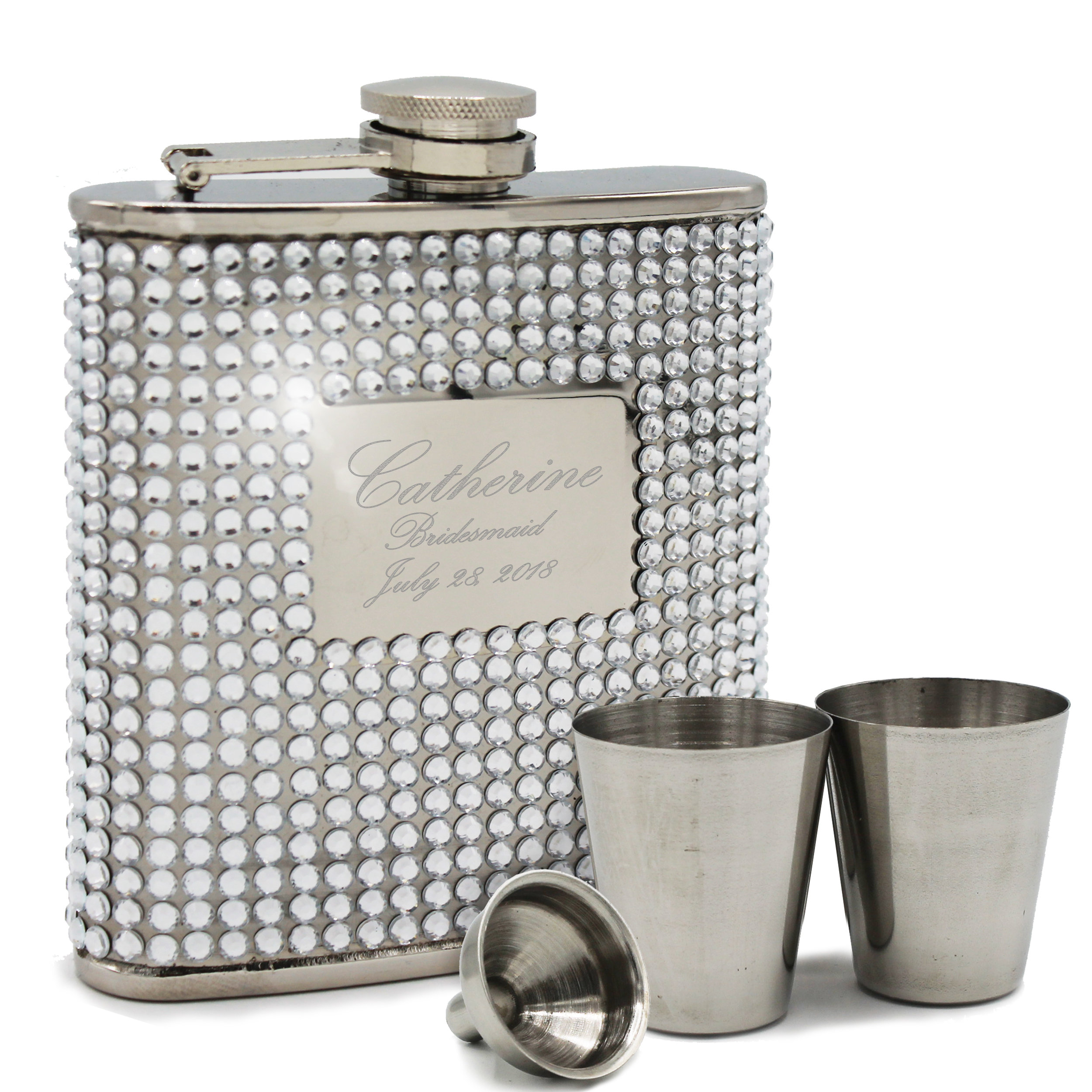 Personalized Pink or Silver Bling Flask