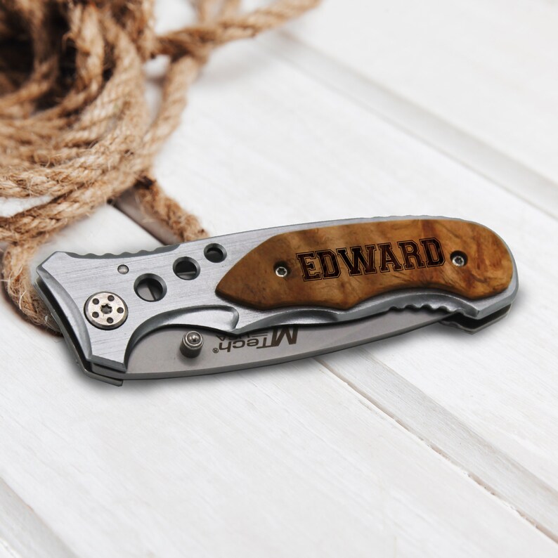 Engraved Pocket Knife With Metal Blade Wood Handle Pocket Etsy