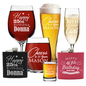 Custom Birthday Glasses, 30th 40th 50th Birthday Wine Glass, Personalized Birthday Glasses for Her Him, Customized Birthday Beer Gift
