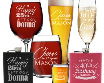 Custom Birthday Glasses, 30th 40th 50th Birthday Wine Glass, Personalized Birthday Glasses for Her Him, Customized Birthday Beer Gift