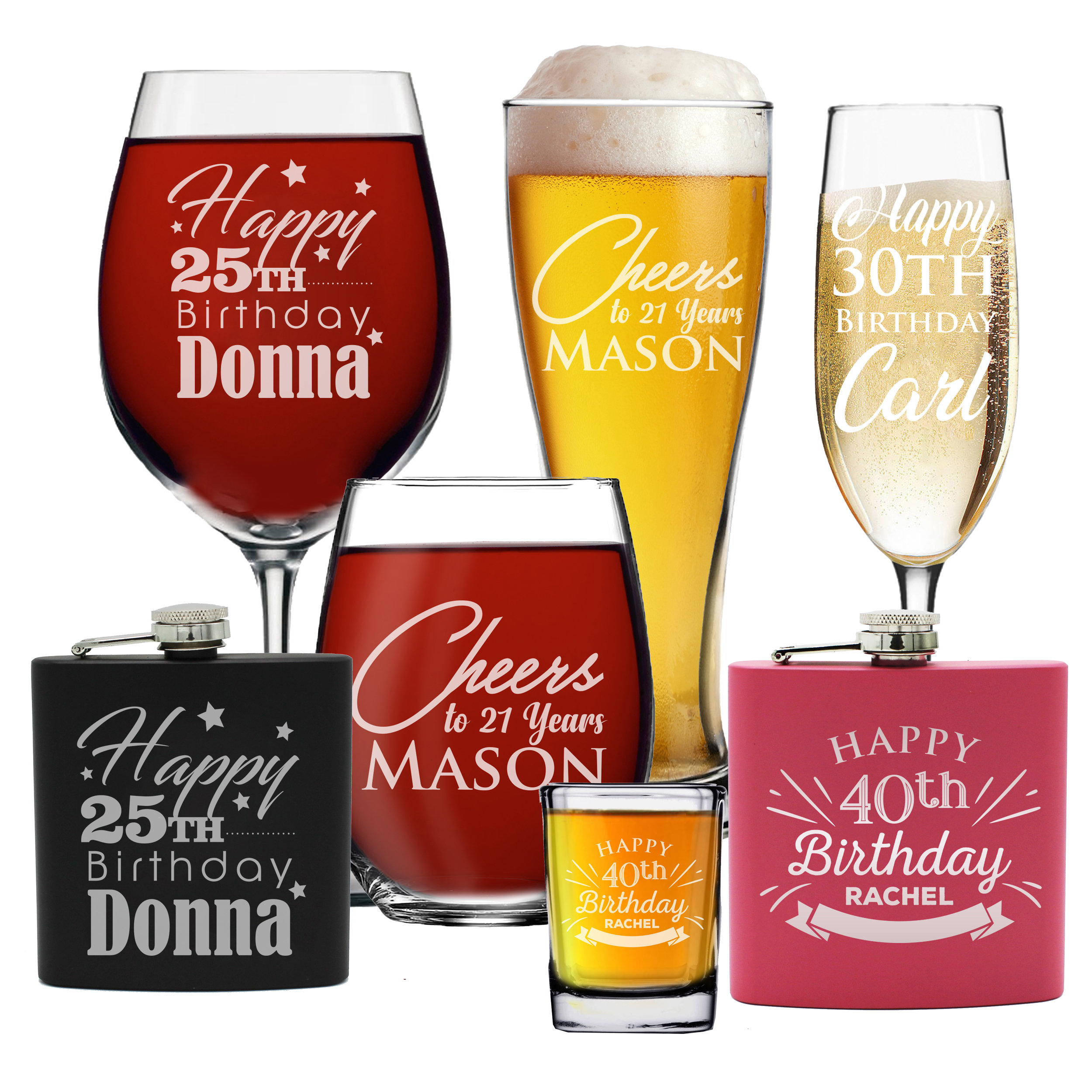 Copas de cumpleaños personalizadas, copa de vino del 30º 40º 50º  cumpleaños, copas de cumpleaños personalizadas para ella, regalo de cerveza  de cumpleaños personalizado -  España