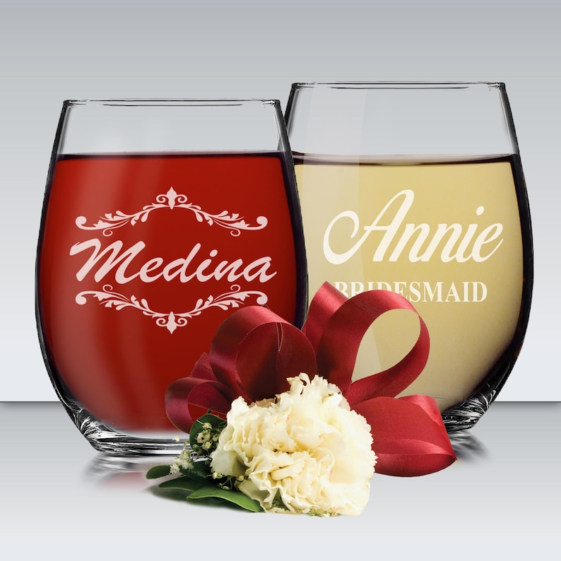 Personalized Stemless Wine Glasses, Bridesmaid Wine Glasses, Bridesmaid Gift, Custom Wine Glasses, Etched Wine Glasses, Engraved Wine Glass image 6