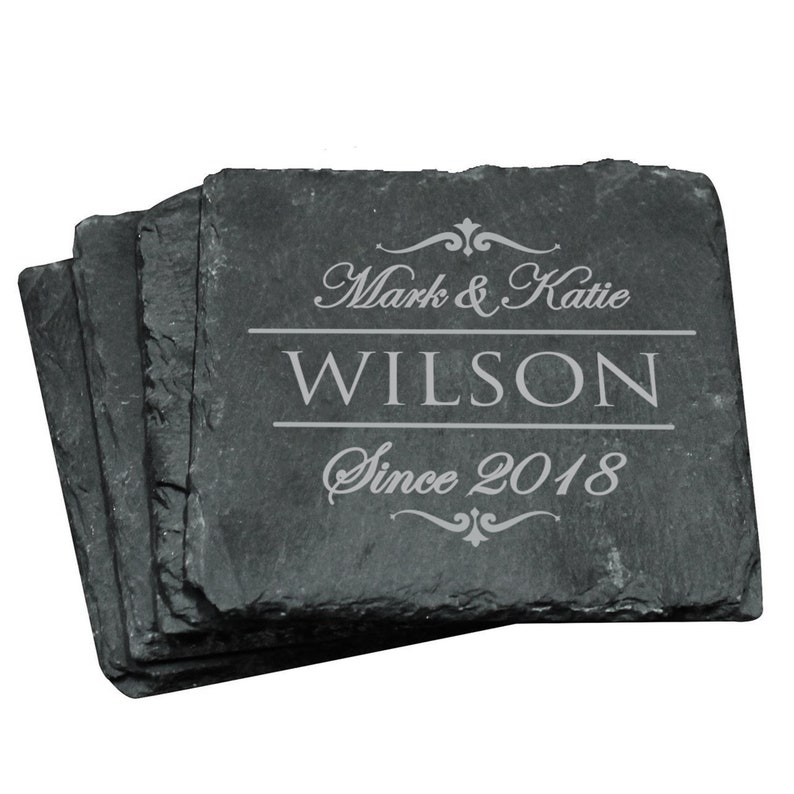 Engraved Slate Coasters Custom Wedding Gift Personalized Etsy