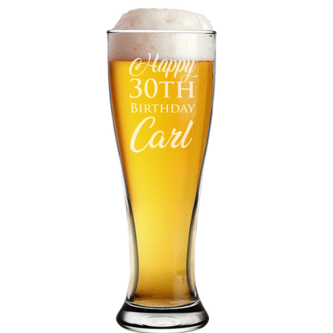 Personalized Birthday Beer Glass, Custom 30th Birthday Flask