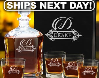 Personalized Whiskey Decanter Set for Couples, Engraved Wedding Gift for Bride and Groom, Custom Housewarming Gift for New Home