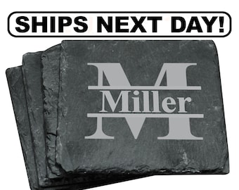 Engraved Slate Coasters, Custom Wedding Gift, Personalized Drink Coasters, Stone Coasters, Wedding Gifts for Couple, Custom Coasters